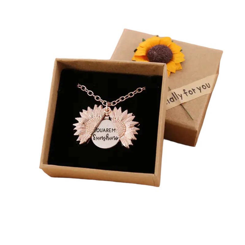 '' You Are My Sunshine '' Gold plated alloy Locket Sunflower Pendant Necklace